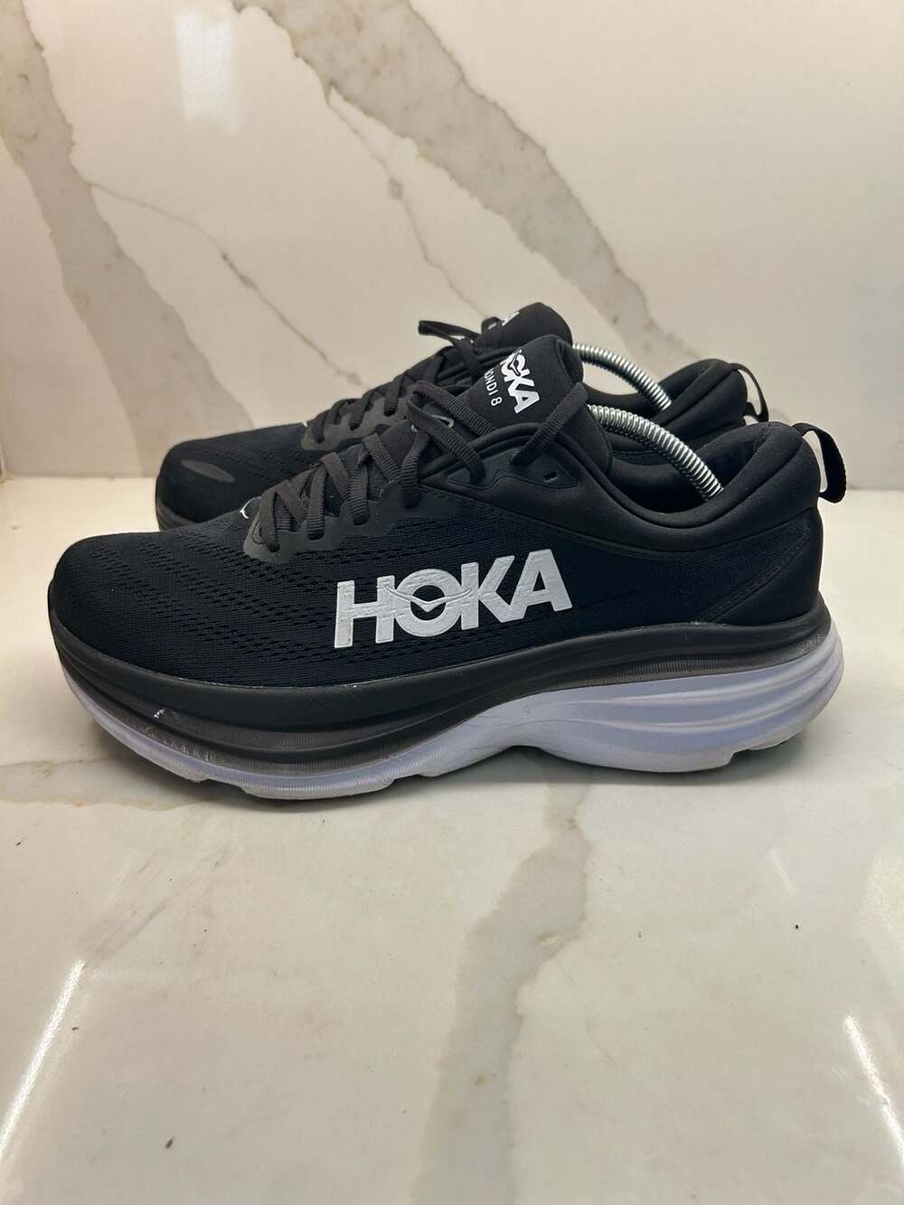 HOKA Bondi 8 Black White Running Shoes (Size: 10 4E)